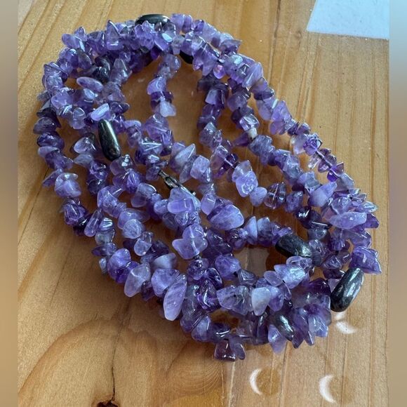 Vintage Genuine amethyst & hematite long necklace - Picture 6 of 7